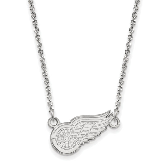 10K White Gold Nhl Logoart Detroit Red Wings Small Pendant 18 Inch Necklace