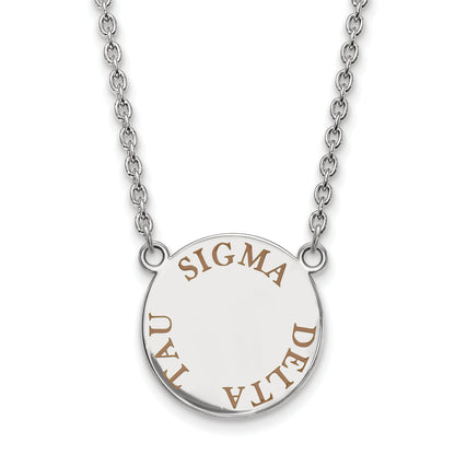 Sterling Silver Rhodium Plated Logoart Sigma Delta Tau Sorority Text Large Color Enamel Pendant 18 Inch Necklace