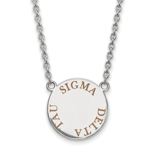 Sterling Silver Rhodium Plated Logoart Sigma Delta Tau Sorority Text Large Color Enamel Pendant 18 Inch Necklace
