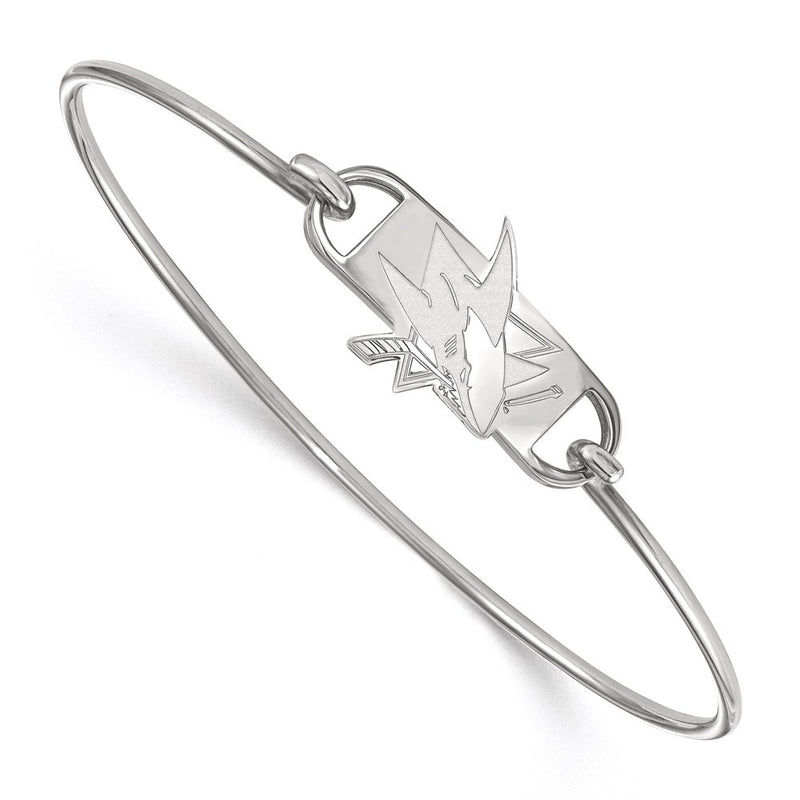 Sterling Silver Rhodium Plated Nhl Logoart San Jose Sharks Small Center 7 Inch Wire Bangle