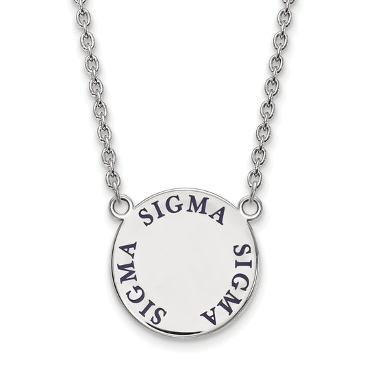 Sterling Silver Rhodium Plated Logoart Sigma Sorority Text Large Color Enamel Pendant 18 Inch Necklace