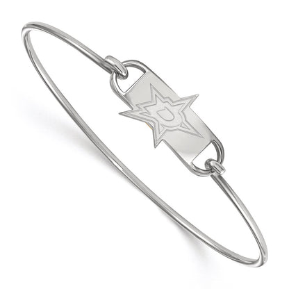 Sterling Silver Rhodium Plated Nhl Logoart Dallas Stars Small Center 7 Inch Wire Bangle