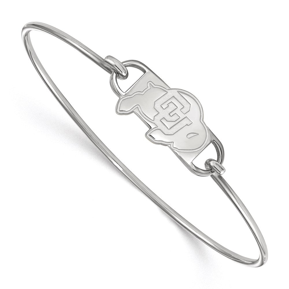 Sterling Silver Rhodium Plated Logoart University Of Colorado Buffalo Small Center 7 Inch Wire Bangle