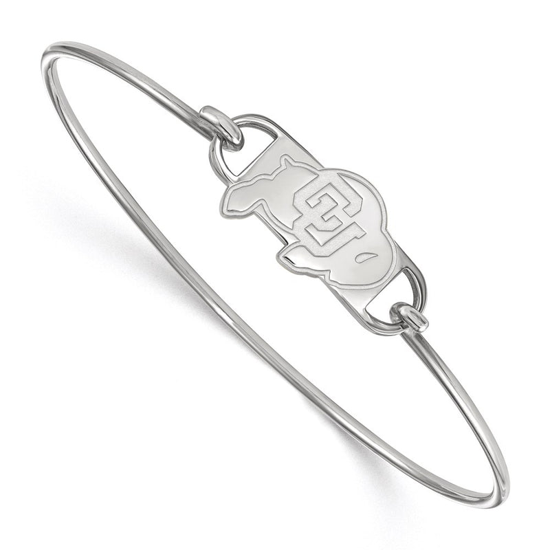Sterling Silver Rhodium Plated Logoart University Of Colorado Buffalo Small Center 7 Inch Wire Bangle