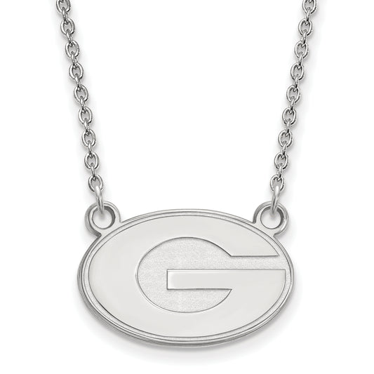 10K White Gold Logoart University Of Georgia Letter G Small Pendant 18 Inch Necklace