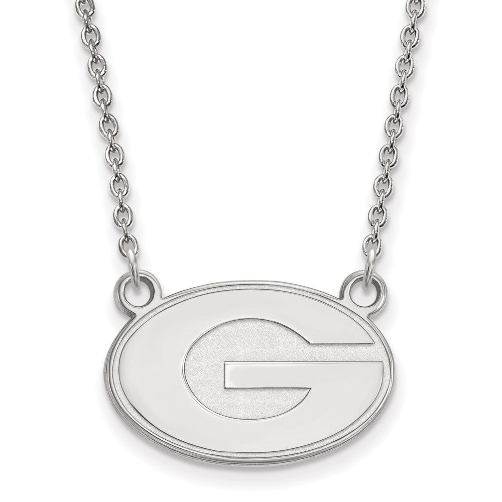 Sterling Silver Rhodium Plated Logoart University Of Georgia Letter G Small Pendant 18 Inch Necklace