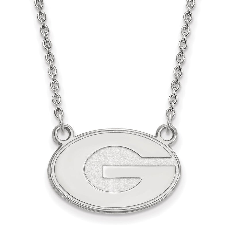 Sterling Silver Rhodium Plated Logoart University Of Georgia Letter G Small Pendant 18 Inch Necklace