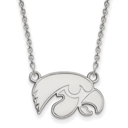10K White Gold Logoart University Of Iowa Hawk Small Pendant 18 Inch Necklace