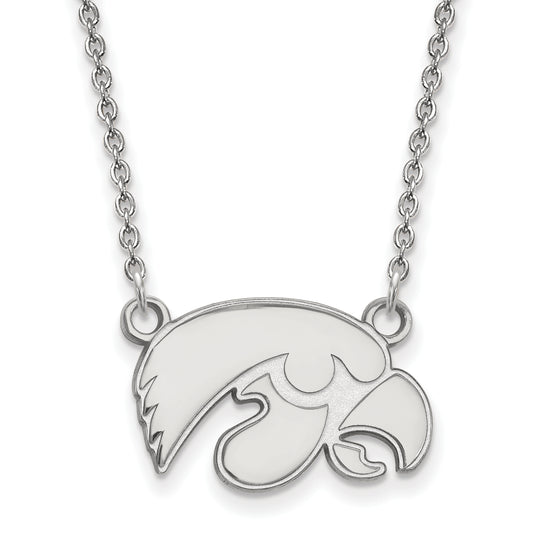 10K White Gold Logoart University Of Iowa Hawk Small Pendant 18 Inch Necklace