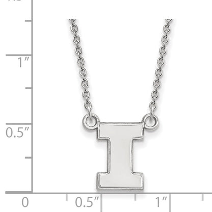 14K White Gold Logoart University Of Illinois Letter I Small Pendant 18 Inch Necklace