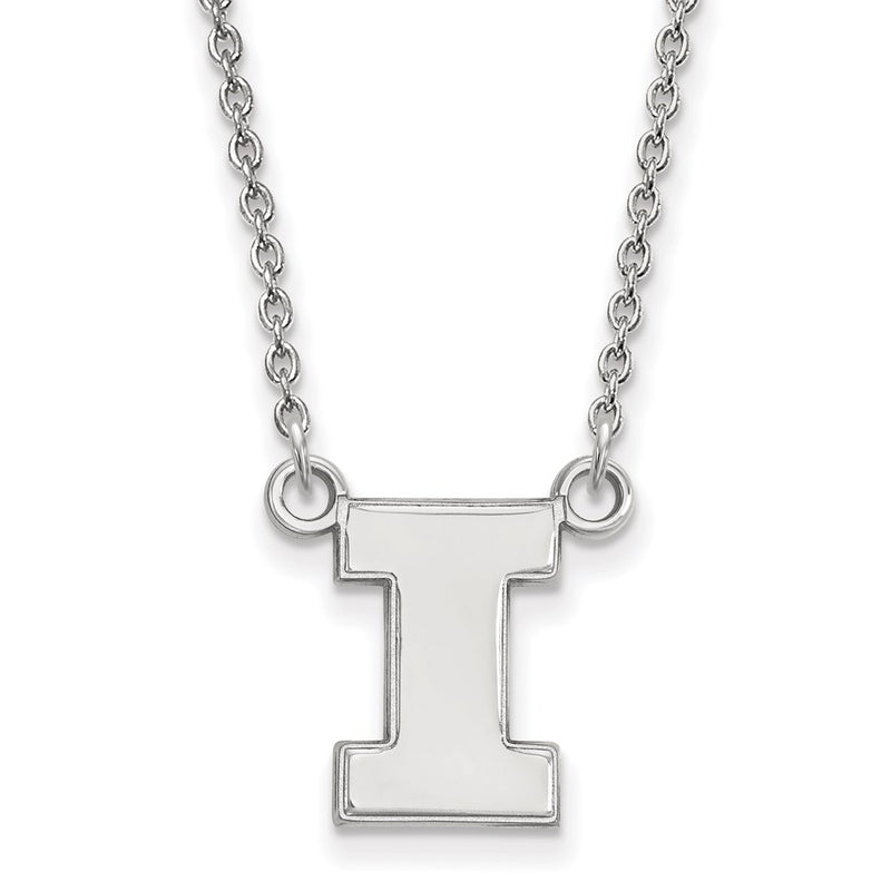 Sterling Silver Rhodium Plated Logoart University Of Illinois Letter I Small Pendant 18 Inch Necklace