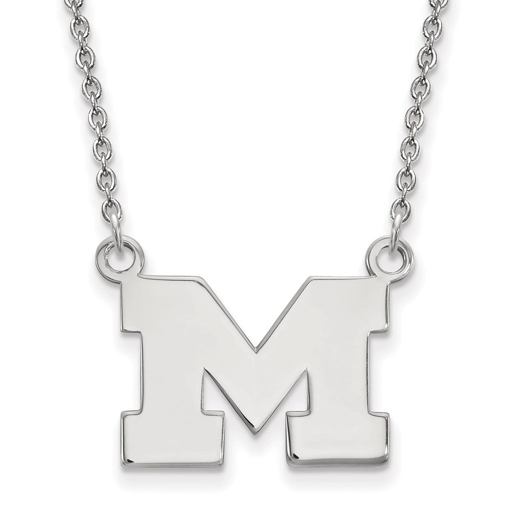 Sterling Silver Rhodium Plated Logoart University Of Michigan Letter M Small Pendant 18 Inch Necklace