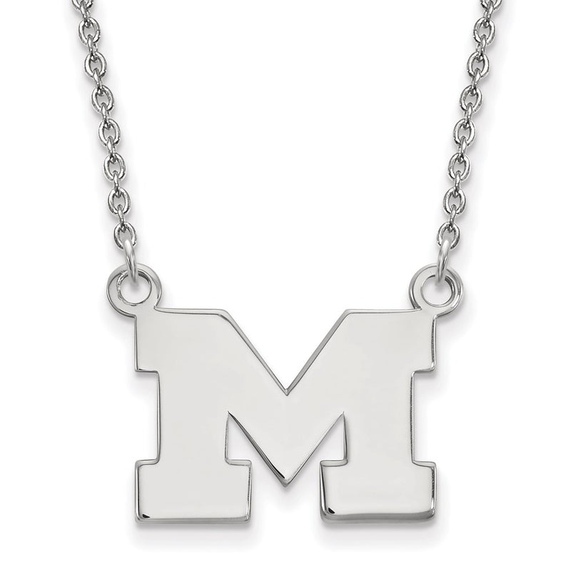 Sterling Silver Rhodium Plated Logoart University Of Michigan Letter M Small Pendant 18 Inch Necklace
