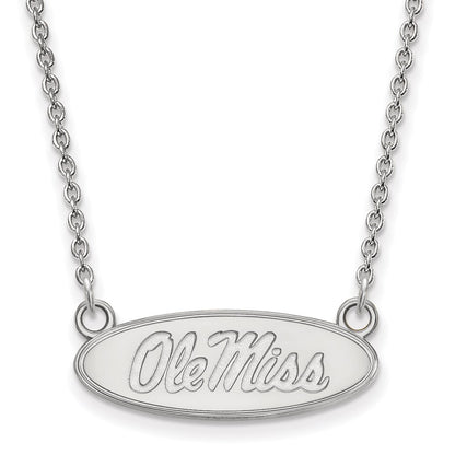 14K White Gold Logoart University Of Mississippi Ole Miss Small Oval Pendant 18 Inch Necklace