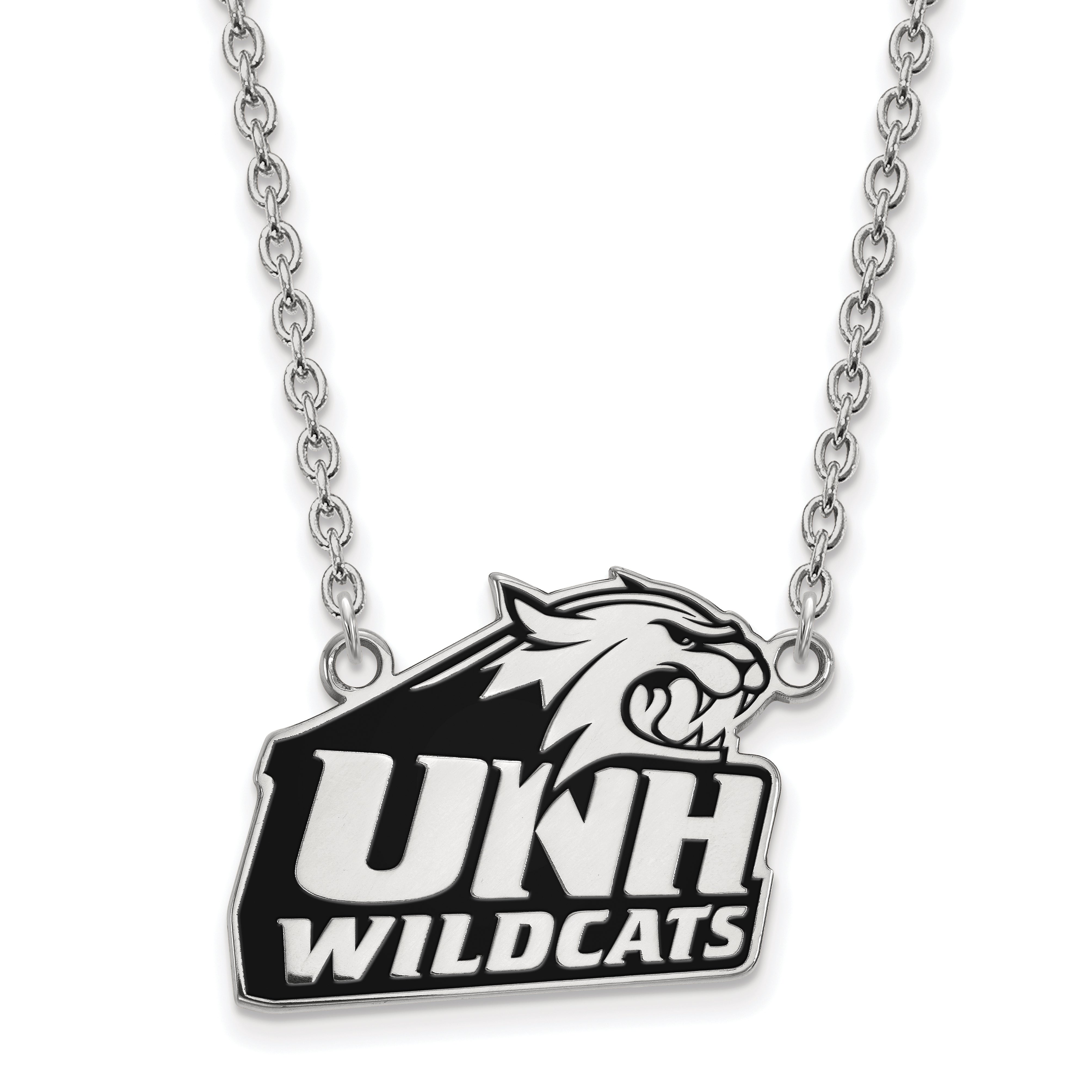 Sterling Silver Rhodium Plated Logoart University Of New Hampshire Large Enameled Pendant 18 Inch Necklace