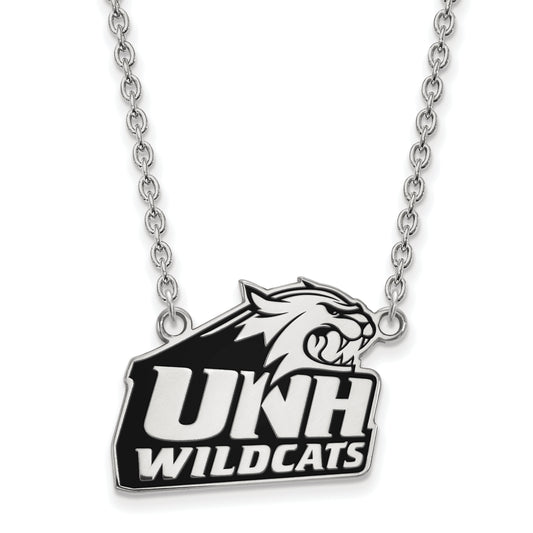 Sterling Silver Rhodium Plated Logoart University Of New Hampshire Large Enameled Pendant 18 Inch Necklace