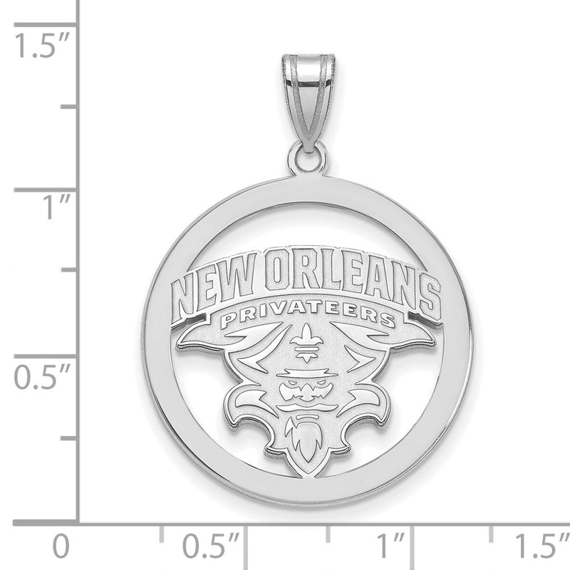 Sterling Silver Rhodium Plated Logoart University Of New Orleans U N O Extra Large Circle Pendant