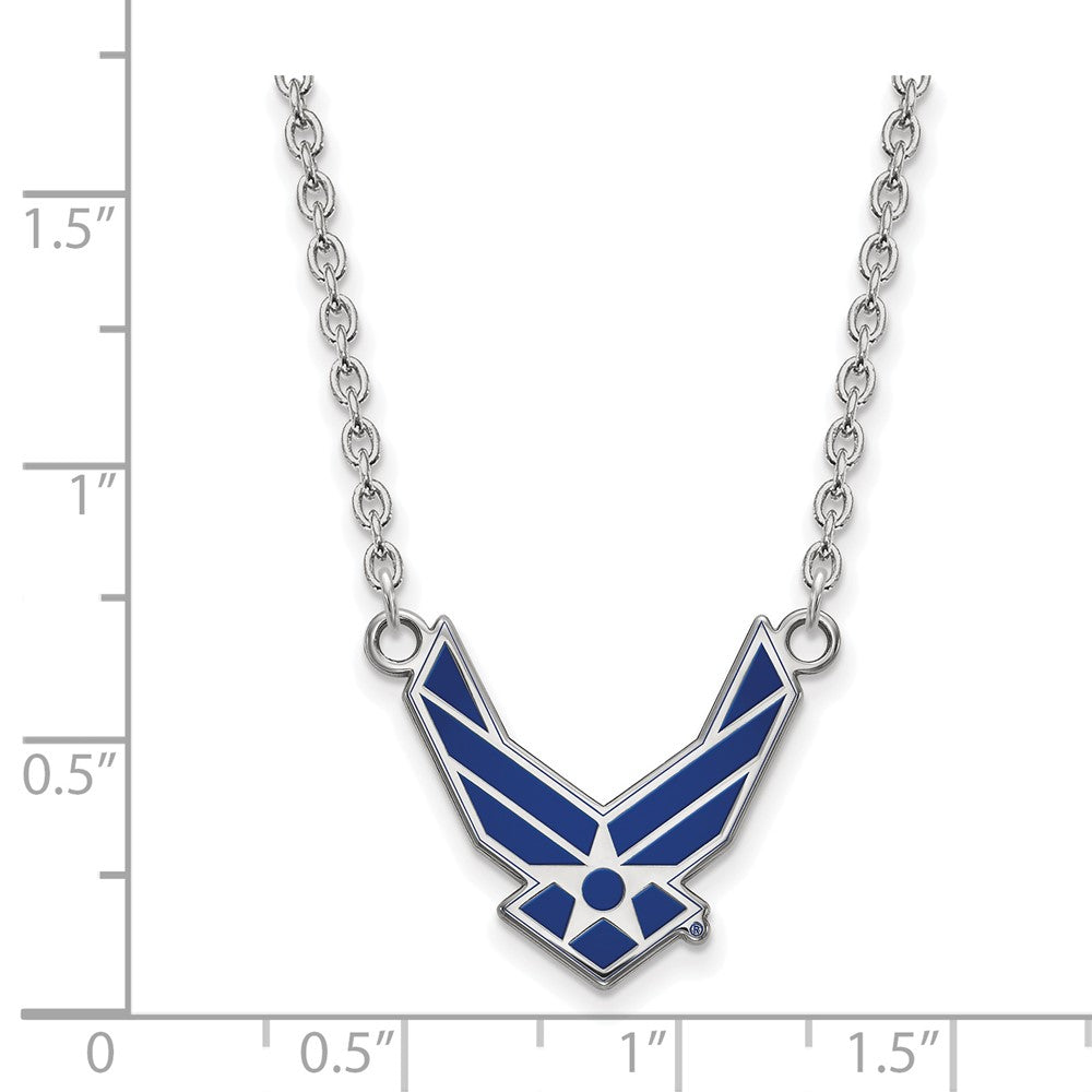 Sterling Silver Rhod-Pltd Logoart U.s. Air Force Large Enamel Necklace