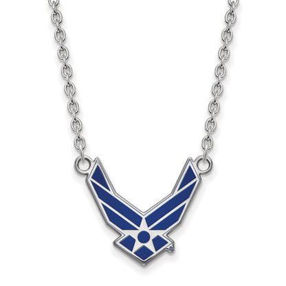 Sterling Silver Rhod-Pltd Logoart U.s. Air Force Large Enamel Necklace