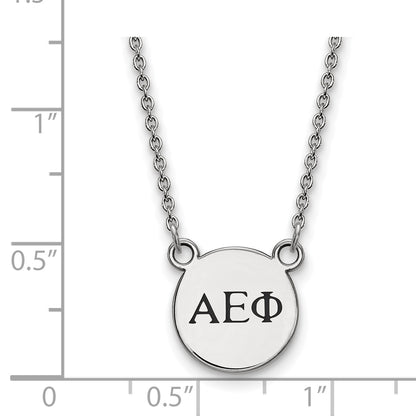 Sterling Silver Rhodium Plated Logoart Alpha Epsilon Phi Sorority Greek Letters Extra Small Black Enamel Pendant 18 Inch Necklace