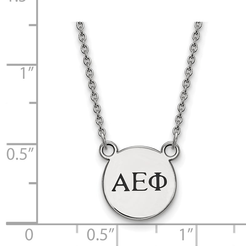 Sterling Silver Rhodium Plated Logoart Alpha Epsilon Phi Sorority Greek Letters Extra Small Black Enamel Pendant 18 Inch Necklace