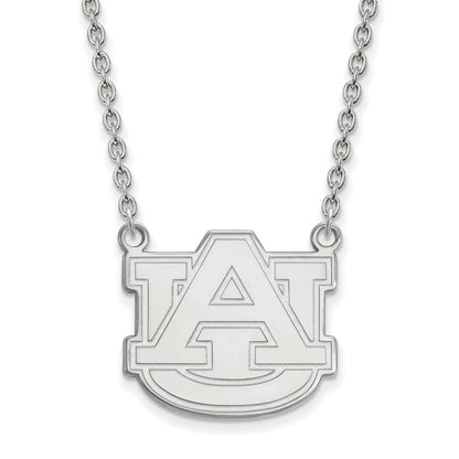Sterling Silver Rhodium Plated Logoart Auburn University Large Pendant 18 Inch Necklace