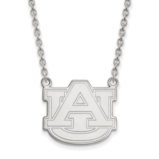 Sterling Silver Rhodium Plated Logoart Auburn University Large Pendant 18 Inch Necklace