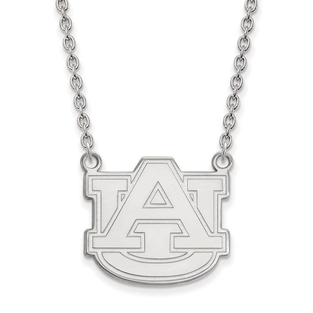 Sterling Silver Rhodium Plated Logoart Auburn University Large Pendant 18 Inch Necklace