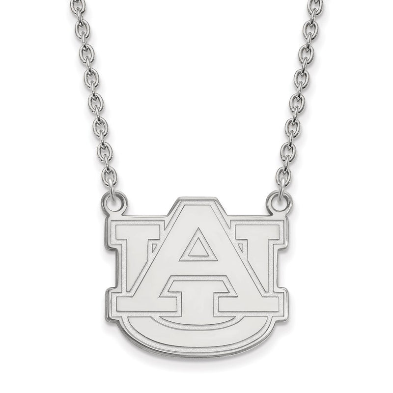 Sterling Silver Rhodium Plated Logoart Auburn University Large Pendant 18 Inch Necklace