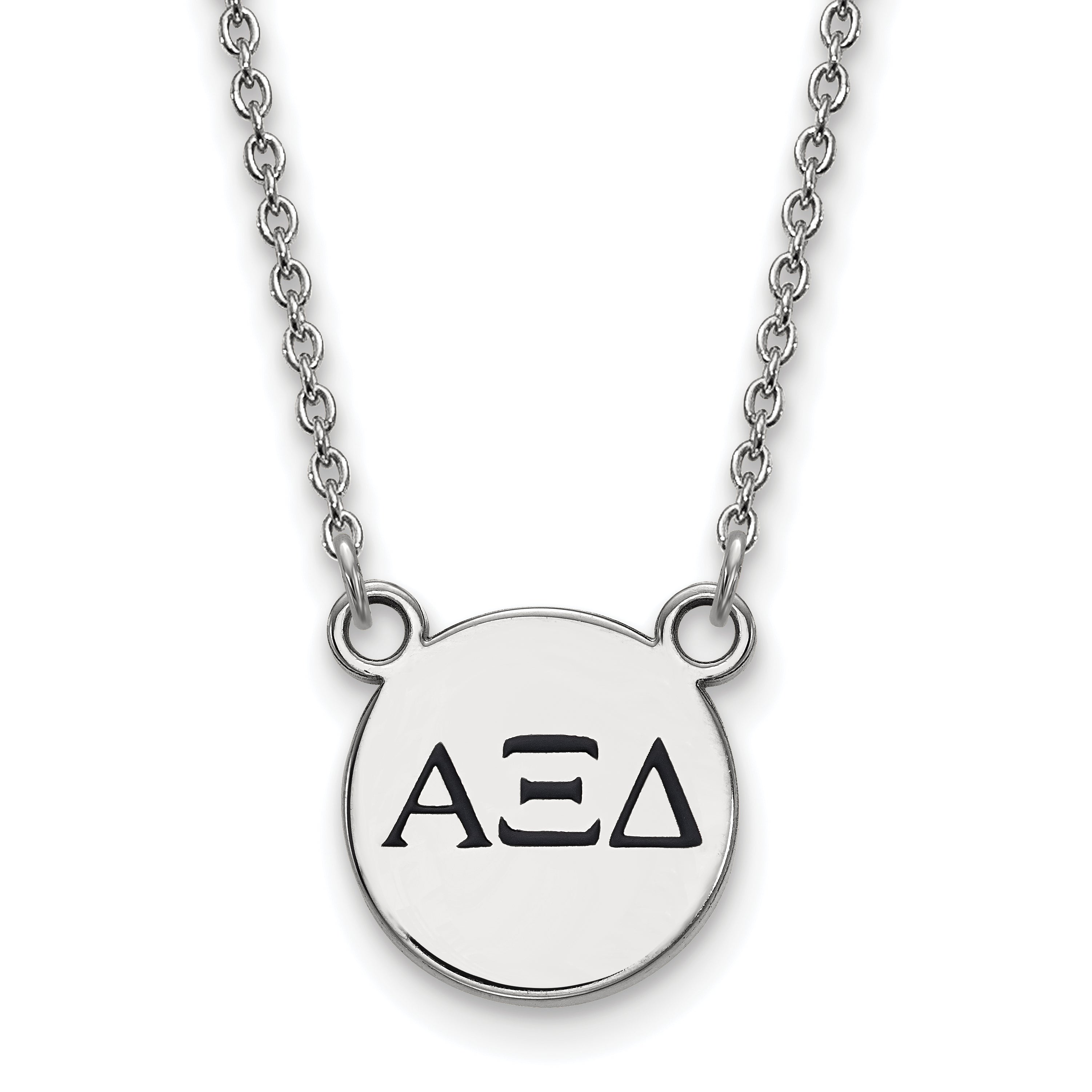 Sterling Silver Rhodium Plated Logoart Alpha Xi Delta Sorority Greek Letters Small Black Enamel Pendant 18 Inch Necklace