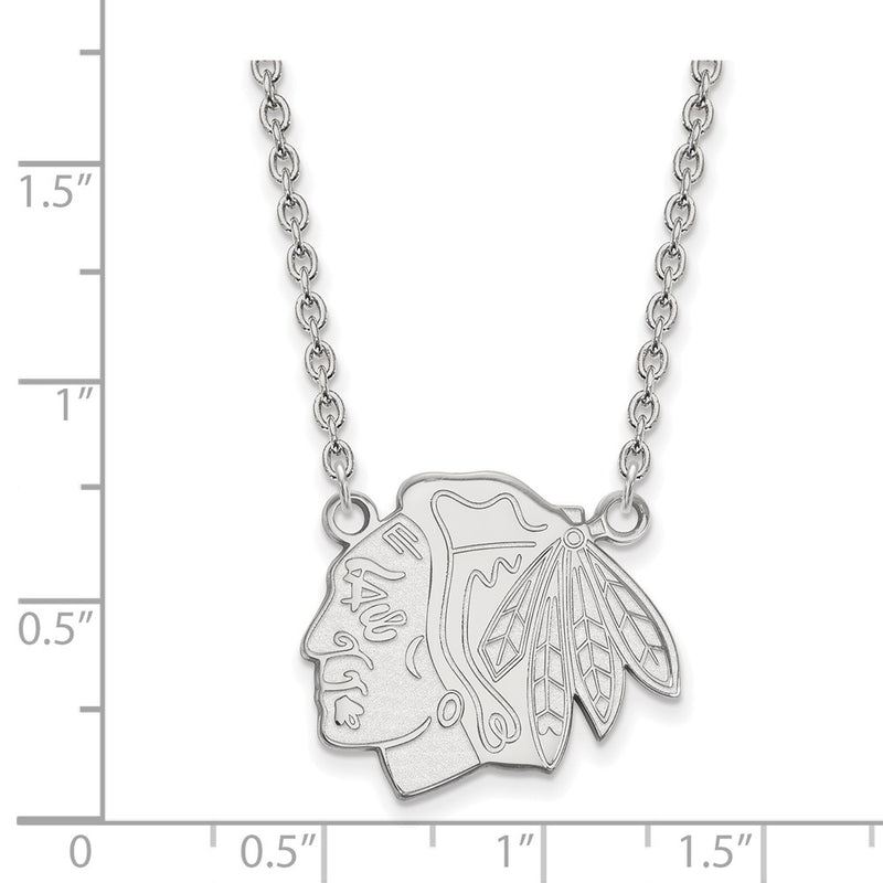 Sterling Silver Rhodium Plated Nhl Logoart Chicago Blackhawks Large Pendant 18 Inch Necklace
