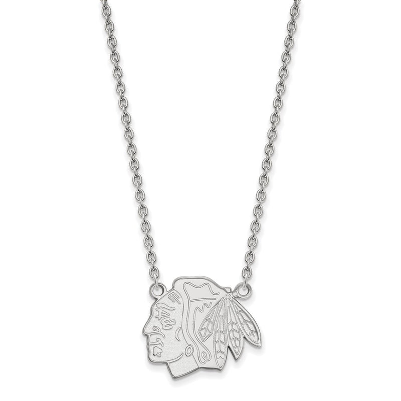 Sterling Silver Rhodium Plated Nhl Logoart Chicago Blackhawks Large Pendant 18 Inch Necklace
