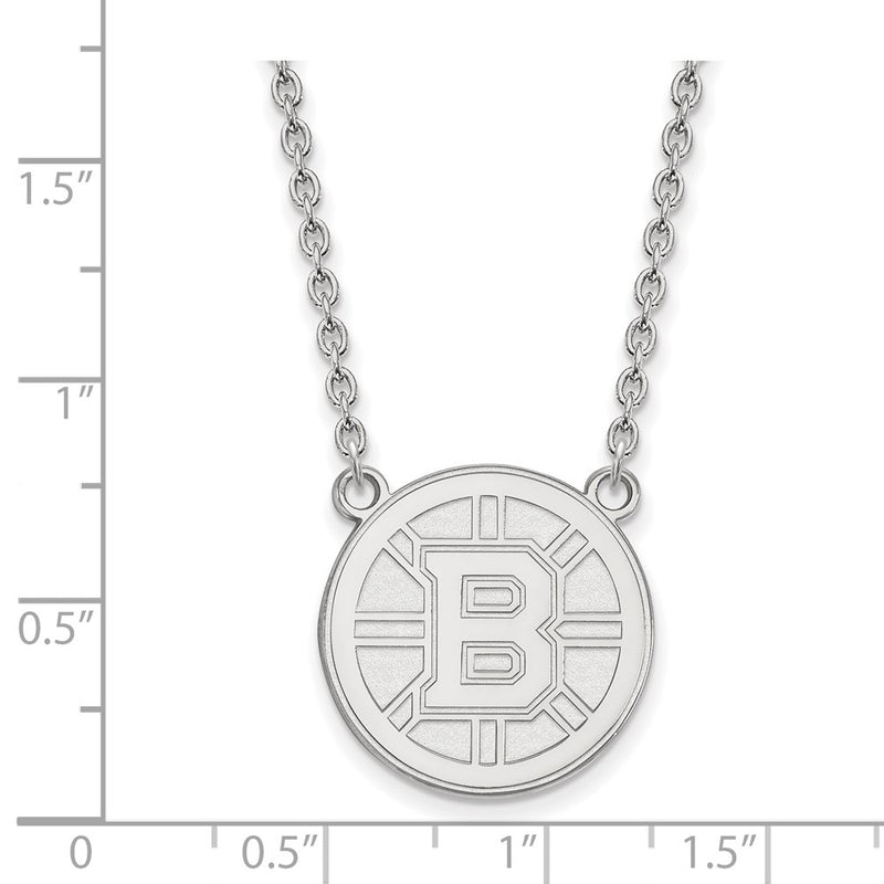 14K White Gold Nhl Logoart Boston Bruins Large Pendant 18 Inch Necklace