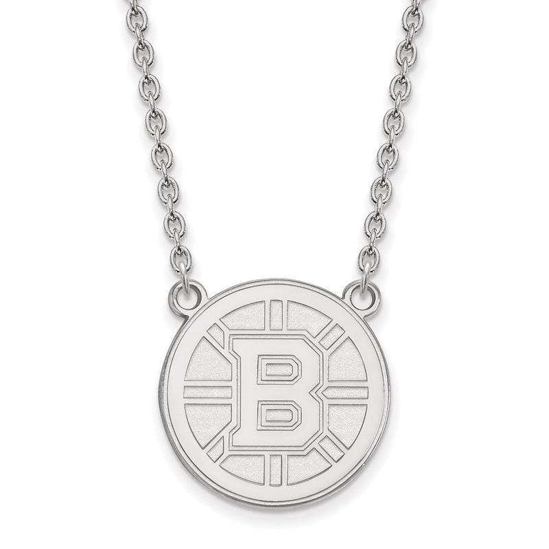 10K White Gold Nhl Logoart Boston Bruins Large Pendant 18 Inch Necklace