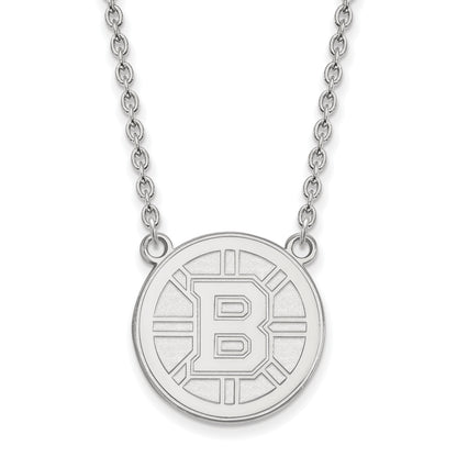 10K White Gold Nhl Logoart Boston Bruins Large Pendant 18 Inch Necklace