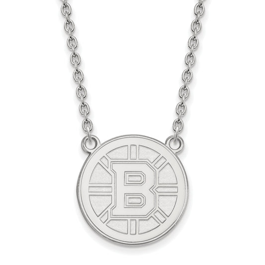 10K White Gold Nhl Logoart Boston Bruins Large Pendant 18 Inch Necklace