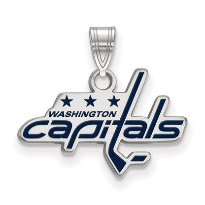 Sterling Silver Rhodium Plated Nhl Logoart Washington Capitals Small Enameled Pendant