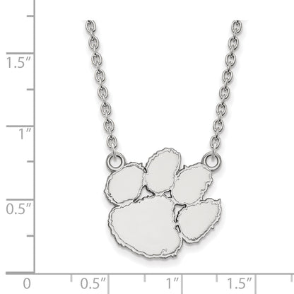 10K White Gold Logoart Clemson University Tiger Paw Large Pendant 18 Inch Necklace