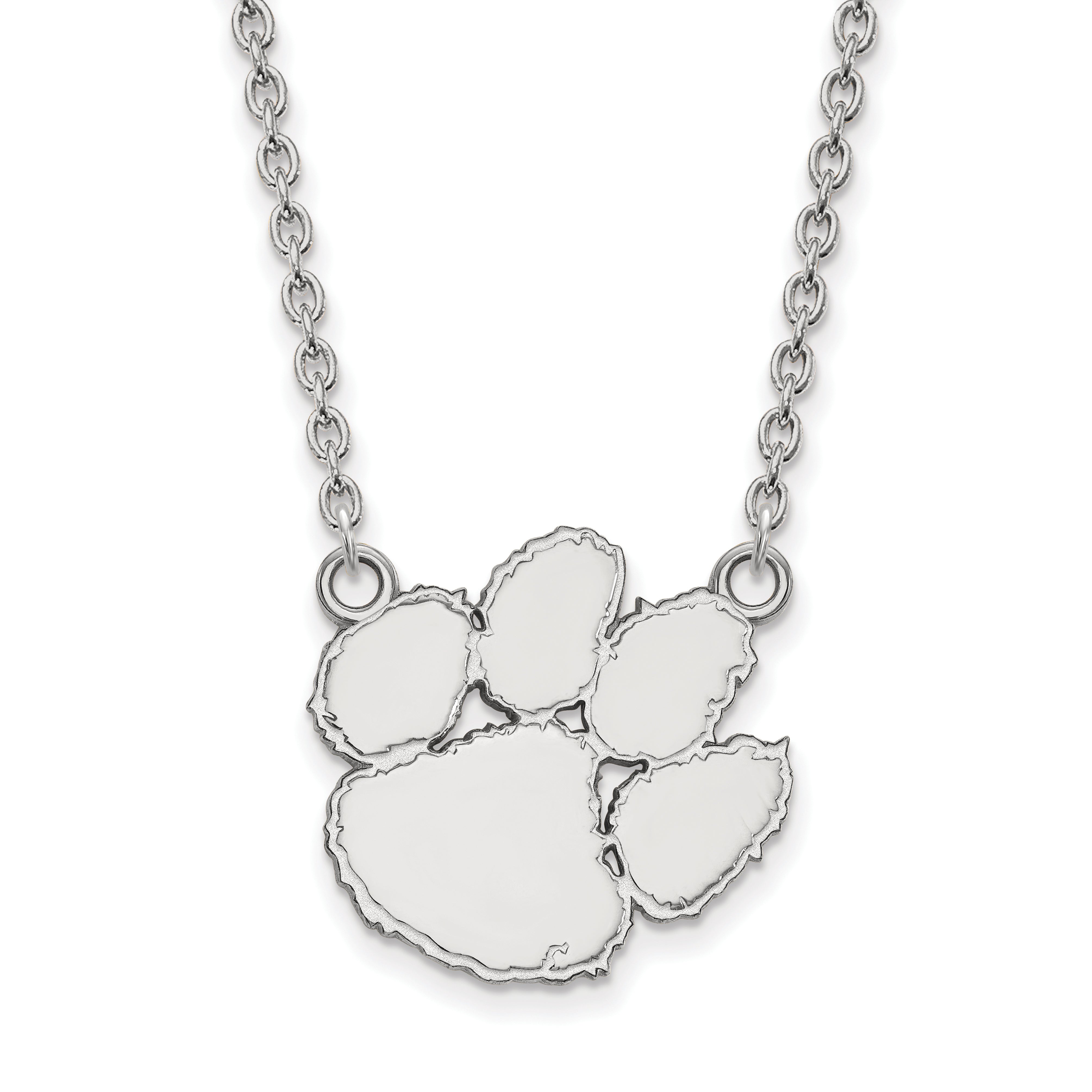 10K White Gold Logoart Clemson University Tiger Paw Large Pendant 18 Inch Necklace
