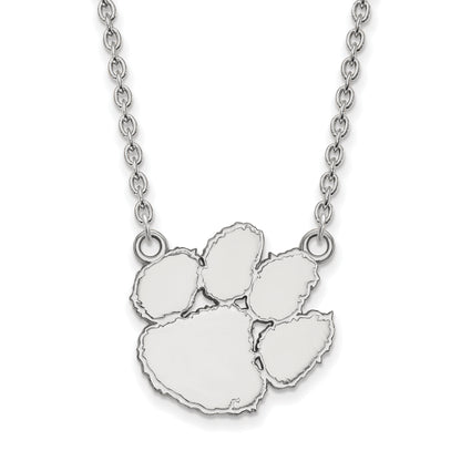 10K White Gold Logoart Clemson University Tiger Paw Large Pendant 18 Inch Necklace
