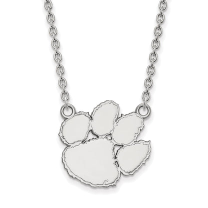 10K White Gold Logoart Clemson University Tiger Paw Large Pendant 18 Inch Necklace