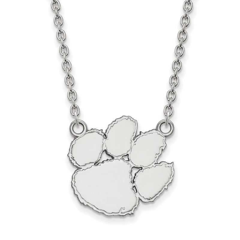 10K White Gold Logoart Clemson University Tiger Paw Large Pendant 18 Inch Necklace