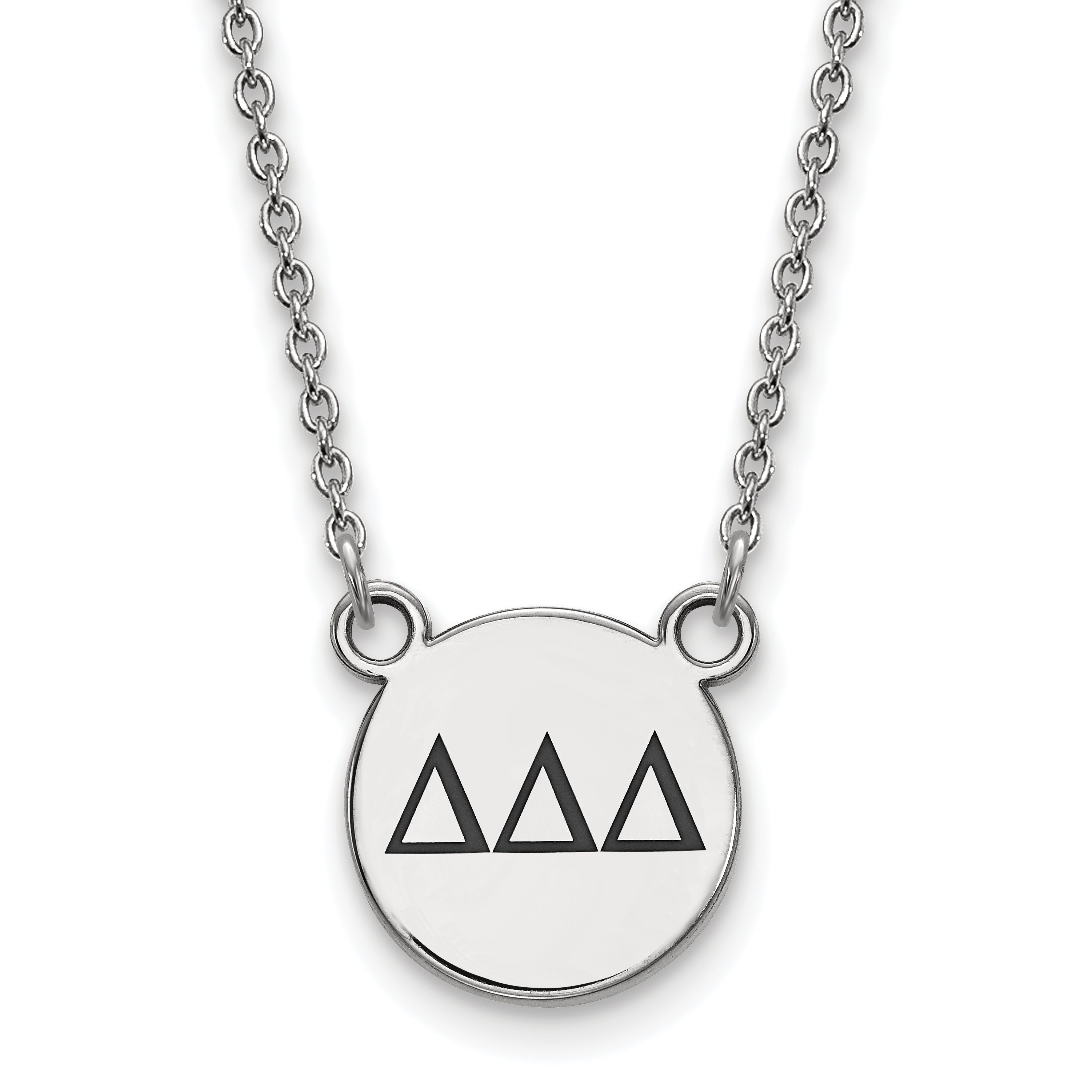 Sterling Silver Rhodium Plated Logoart Delta Sorority Greek Letters Small Black Enamel Pendant 18 Inch Necklace