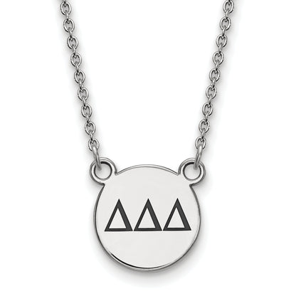 Sterling Silver Rhodium Plated Logoart Delta Sorority Greek Letters Small Black Enamel Pendant 18 Inch Necklace