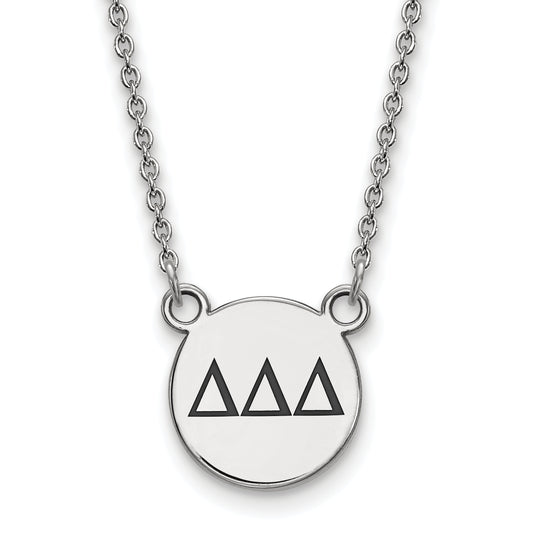 Sterling Silver Rhodium Plated Logoart Delta Sorority Greek Letters Small Black Enamel Pendant 18 Inch Necklace