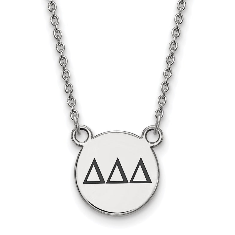 Sterling Silver Rhodium Plated Logoart Delta Sorority Greek Letters Small Black Enamel Pendant 18 Inch Necklace