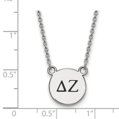 Sterling Silver Rhodium Plated Logoart Delta Zeta Sorority Greek Letters Small Black Enamel Pendant 18 Inch Necklace