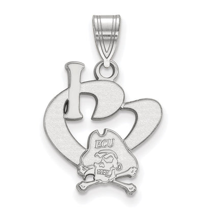 Sterling Silver Rhodium Plated Logoart East Carolina University Pirate Large I Heart Pendant