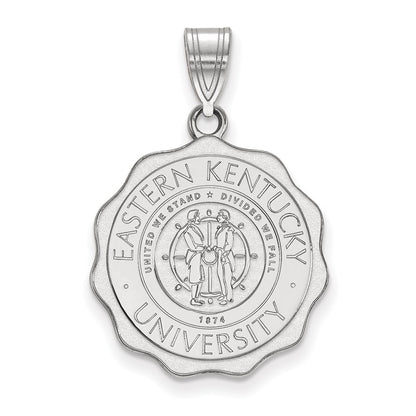 Sterling Silver Rhodium Plated Logoart Eastern Kentucky University Large Crest Pendant