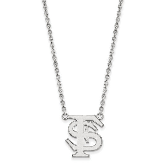 10K White Gold Logoart Florida State University F S Large Pendant 18 Inch Necklace